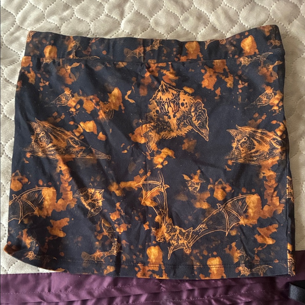 NWOT Sourpuss Black and Orange Bat Mini Skirt